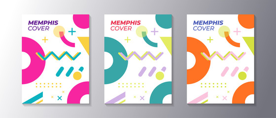 Wall Mural - Memphis design cover set with cool geometric shape, applicable for poster, flyer, banner, magazine