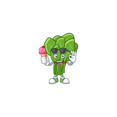 Wall Mural - Cute spinach cartoon character with ice cream