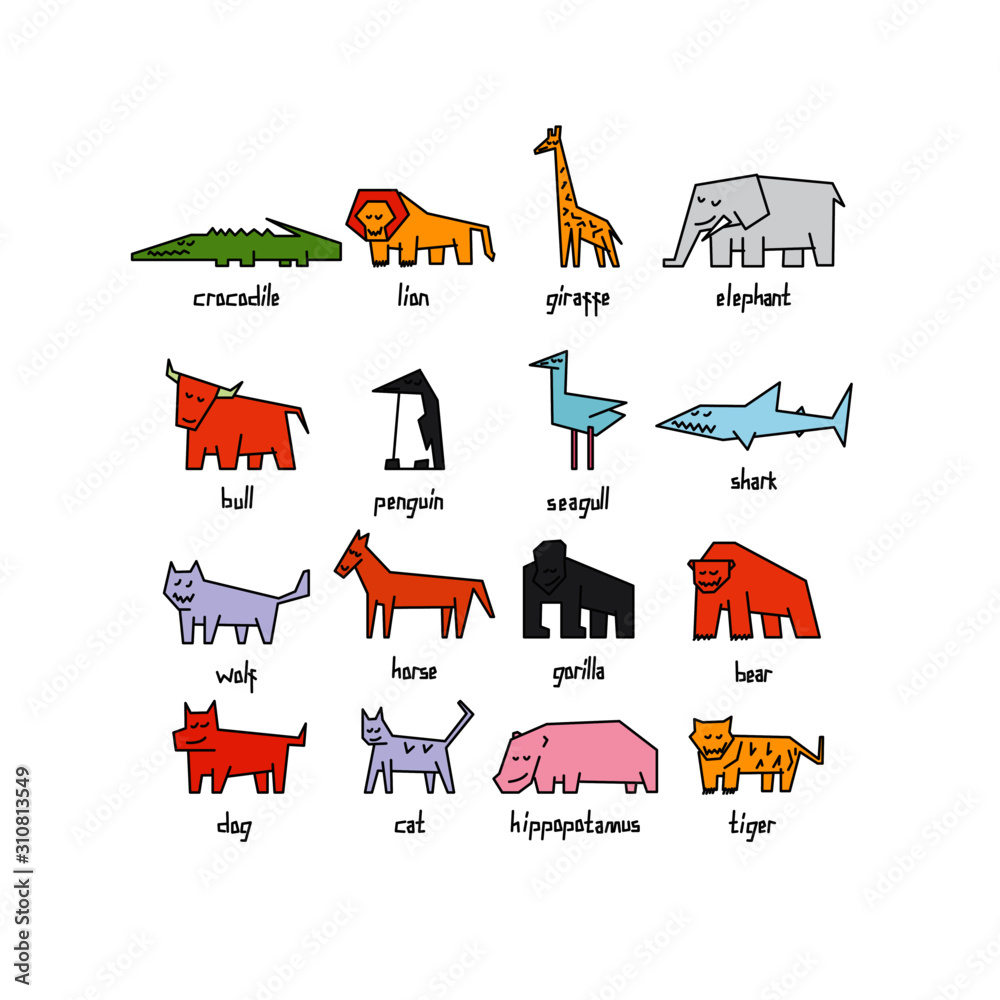 Vector illustration set of Cute Animals isolated on a white background ...