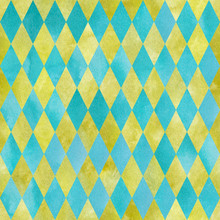 Seamless Watercolour Geometric Argyll Gold And Turquoise Background 