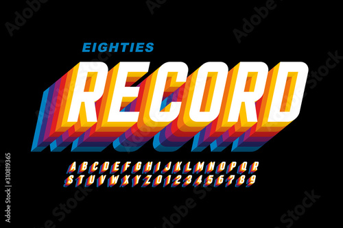 Photographie Retro eighties style font, alphabet letters and numbers