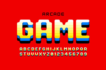 Aufkleber - arcade game style font design, retro 80s video game alphabet, letters and numbers