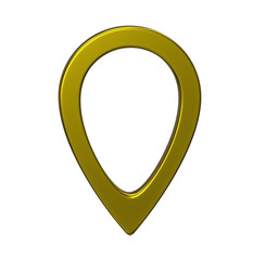 Fototapete - Yellow map pointer 3d pin. Location symbol isolated on white background. Web location point, pointer. 3D rendering.