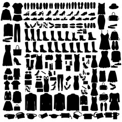 Wall Mural - set of silhouettes of shoes, bag and clothes