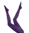 Woman wearing purple tights on white background, closeup of legs