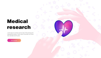 Fototapete - Hand touch future medical research infographics scanning hearts and health. Innovations identifications and computers biometric technology software human clone industry. 