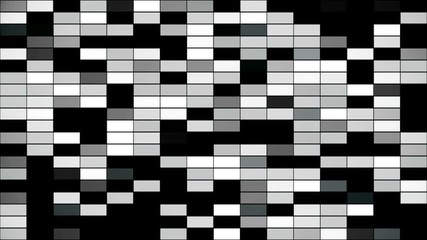 Poster - Monochrome abstract horizontal square pattern, seamless loop motion graphic background. Animation. Blue, black, and purple blinking mosaic tiles.