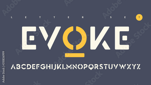Cuadros en Lienzo Vector sans serif urban stencil rounded letter set, cropped alphabet