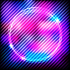 Poster - Colorful neon round frame on a dark background, vector abstract illustration.