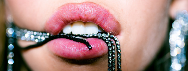 Sticker - Sensual lips. Fashion beauty boutique advertising. High fashion model woman in colorful bright lips. Beauty trends.