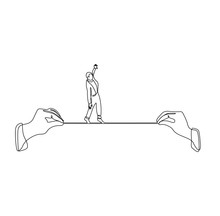 Continuous Linedrawing Of Man Walking On A Rope Vector Illustration