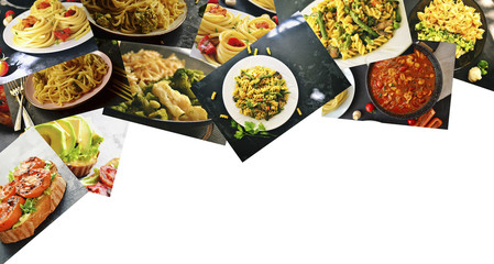 Wall Mural - Food collage. Appetizing Italian pasta. Variety in food. Pasta and spaghetti.