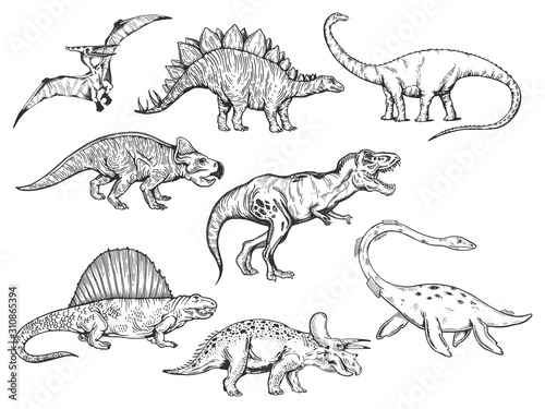 Dinosaur set sketch engraving vector illustration Canvas Print