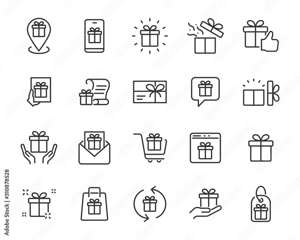 set of gift icons, present, gift box - obrazy, fototapety, plakaty 