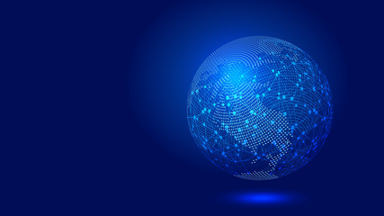 Digital earth, point and line connection, innovative technology polygon network connection concept