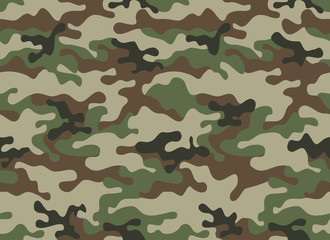 Wall Mural - Print Camouflage seamless pattern. Trendy style camo, repeat print. Vector illustration. Khaki texture, military army green hunting