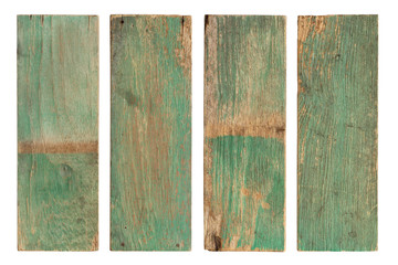 Wall Mural - wood plank painted weathered damaged set (with clipping path) isolated on white background