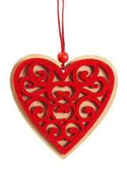 Wall Mural - Red wooden heart on white