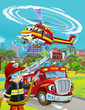 © honeyflavour - cartoon scene with fire brigade car vehicle on the road and fireman worker - illustration for children
