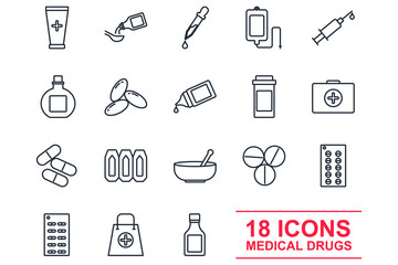 Poster - set Medical Drugs icon template color editable. Medical Assistance pack symbol vector sign isolated on white background illustration for graphic and web design.