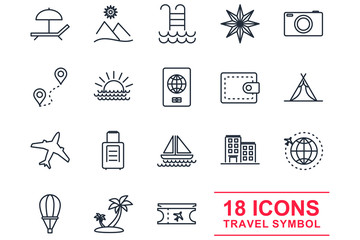 Fototapete - set Tour and travel icon template color editable. Travel, tourism and hotel pack symbol vector sign isolated on white background illustration for graphic and web design.