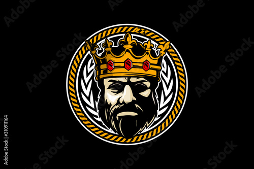 Fotomural king head with crown character vector badge logo template