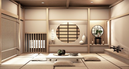 Wall Mural - Ryokan japanese style on room wooden Very beautiful design. 3D rendering