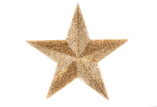 Bronze Gold Christmas Star Isolated On White Background. Decoration For The Xmas Tree. The Top For The Christmas Tree.