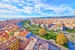 © Marco - Colorful aerial panoramic view over the old town of Nice, France, with the famous Massena square and the Promenade du Paillon, from the roof of Saint Francis tower