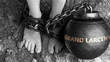 Grand larceny as a negative aspect of life - symbolized by word Grand larceny and and chains to show burden and bad influence of Grand larceny, 3d illustration