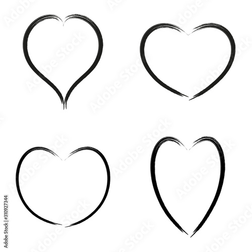 Set of black Heart shape vector. Love illustration. Hand drawn design for Val...