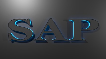 Poster - SAP black write with blue backlight, on black surface - 3D rendering illustration