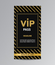 VIP Pass With Golden Glittering Stripes