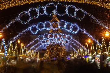 Wall Mural - Decoration of Lviv Christmas market 2020 at night