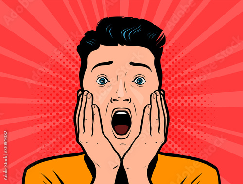 Cuadros en Lienzo Delighted man. Vector illustration in pop art retro comic style