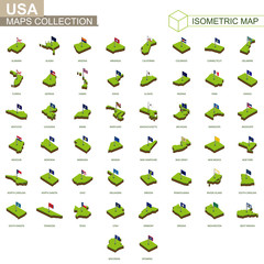 Wall Mural - Set of US States isometric map and flag.