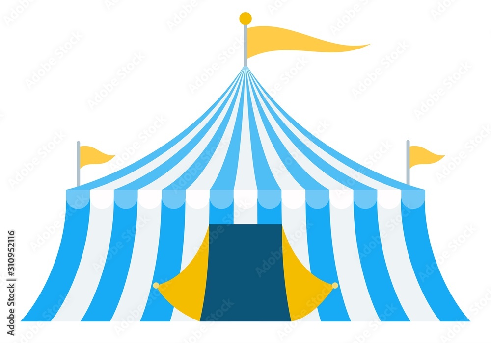 Blue striped circus tent vector icon flat isolated Stock Vector | Adobe ...