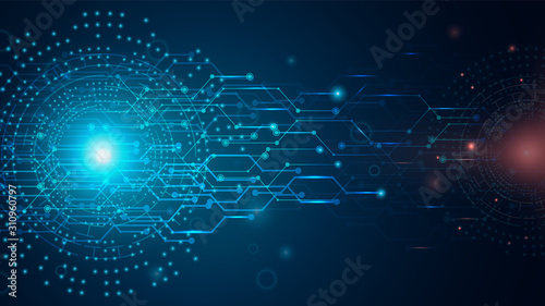 Fotomural Abstract technology background, circuit board on dark blue color