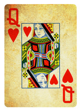Queen Of Hearts Vintage Playing Card Isolated On White (clipping Path Included)