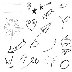 Wall Mural - cartoon Hand drawn set elements, for concept design. doodle abstract isolated on white background . vector illustration.