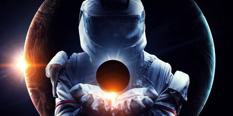 Wall Mural - spaceman and his mission. mixed media