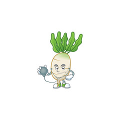 Sticker - Daikon cartoon character style as a Doctor with tools