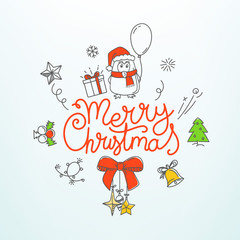 Poster - Christmas banner with different holiday accesories. Doodling style illustration