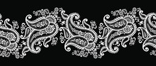 Traditional Seamless Black And White Asian Paisley Border