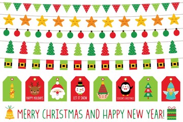 Wall Mural - Christmas banners and gift tags, isolated graphic set