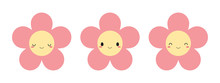 Set Of Cute Pink Flower Icons. Flat Vector Illustration.