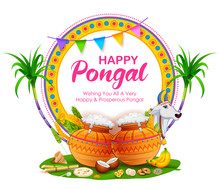 Illustration Of Happy Pongal Holiday Harvest Festival Of Tamil Nadu South India Greeting Background