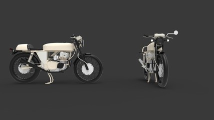 3d rendering of a brandless vintage motorcycle isolated in studio background