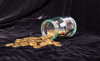 Iron 10 rubles coins (written ten rubles, the Bank of Russia in the Russian) over black background