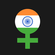 Female, Girl And Woman In India. Vector Illustration Of Sex And Gender Symbol With Flag Of Indian State And Country.
